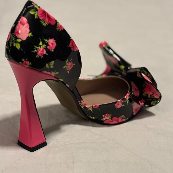 Betsey Johnson Nobble-P Floral Bow Heels Black Multi Size 8.5 – Never Worn - Picture 3 of 16